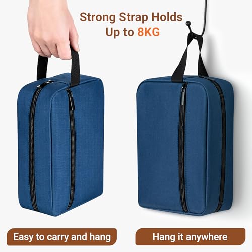 Elviros Travel Toiletry Bag for Women and Men,Lightweight Makeup Bag Hanging Dopp Kit with Shaving Compartment Cosmetic Organizer Small Tool Bag Travel Essentials,Gifts for Men(Navy Blue)