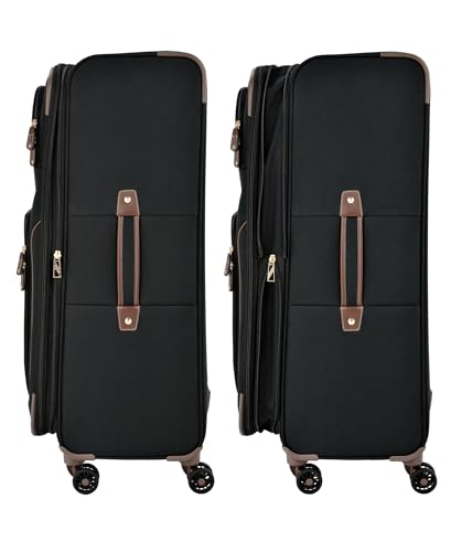 London Fog Nottingham 25 Inch Expandable Spinner Softside Suitcase, Black Chestnut