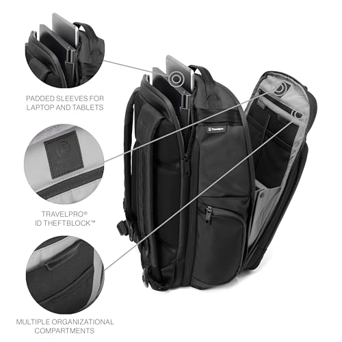 Travelpro Altitude Large Expandable Travel Laptop Backpack 30-36L, 16 Inch Laptop, Water Resistant, Work, Business, Men and Women, Jet Black