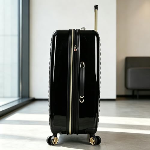 Betsey Johnson Luggage Hardside 3 Piece Set Suitcase With Spinner Wheels (20" 26" 30") (One Size, Flamingo Strut)… (Heart to Heart Black - 2)