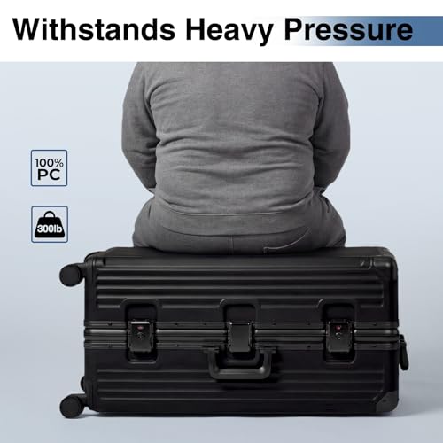 Krute Aluminum Frame Luggage 28 Inch Checked Suitcase With Wheels No Zipper PC Hard Shell Suitcases with Cup Holder and Charger Zipperless Large Travel Luggage