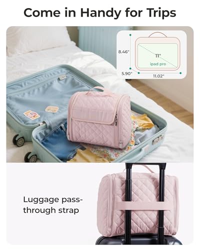 BAGSMART Travel Toiletry Bag, Large Capacity Cosmetic Bags for Women with Hanging Hook, Water-resistant for Toiletries Accessories Brushes Sponge, With Handle