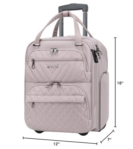 KROSER Carry On Underseat Multi-functional, 16-inch Underseater Lightweight Overnight Suitcase for Women, Dusty Pink