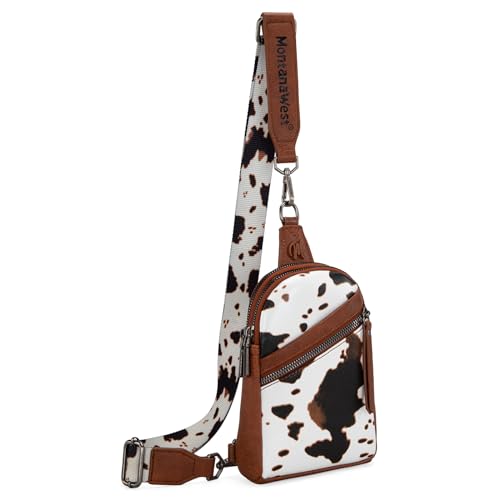 Montana West Western Cow Print Crossbody Sling Bags for Women Small Cross Body Fanny Pack Purse Brown MWC-3353BR
