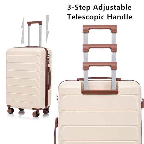 Hardside Luggage Sets, Lightweight Stripes Suitcase with Spinner Wheels, Beige-220
