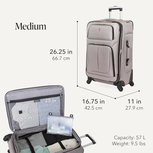 SwissGear Sion Softside Expandable Roller Luggage, Pewter, 3-Piece Set (21/25/29)