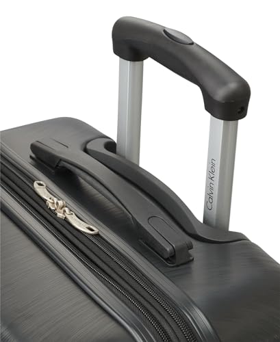 Calvin Klein Women's Hard Side Upright Luggage Spinner Light Weight Suitcase, Black, Medium