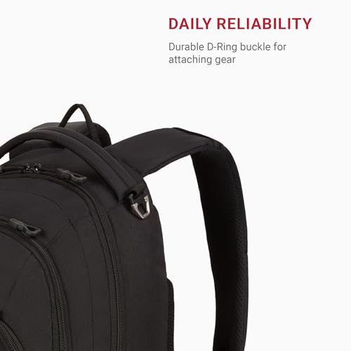SwissGear 1186 Special Edition 13” Laptop Backpack Black – Compact Tech Bag with Reflective Accents – Multiple Organizer Pockets with Bungee Cords & D-ring Attachment Point