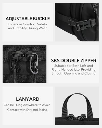 WATERFLY 3L Large Fanny Pack, 180° Opening Hip Pouch with Multi-Pockets, Anti-Theft RFID Blocking Waist Bag for Women Men Traveling Hiking Daily Use