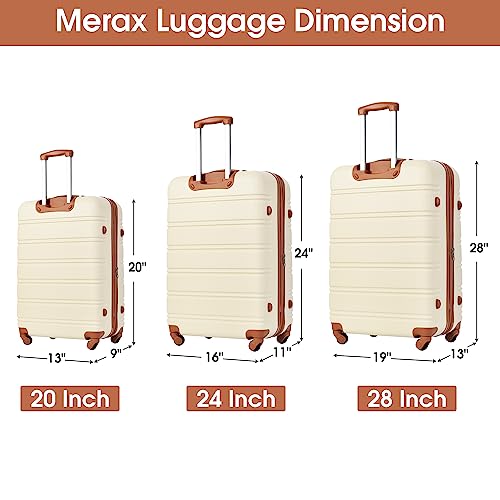 Merax Luggage sets of 3 Piece Carry on Luggage Airline Approved,Hard Case Luggage Expandable Checked Luggage Suitcase Set with Wheels(White)