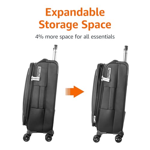 Amazon Basics 20" Carry-On Luggage, Softside Suitcase With TSA Lock, 8 Spinner Wheels, Telescoping Handle, Front Exterior Pocket, 3 Interior Pockets, Black