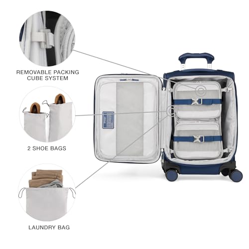 Travelpro VersaPack+ Lightweight Softside Expandable Carry on Luggage, 8 Spinner, TSA Lock, Compact Carry On 20-Inch, Estate Blue
