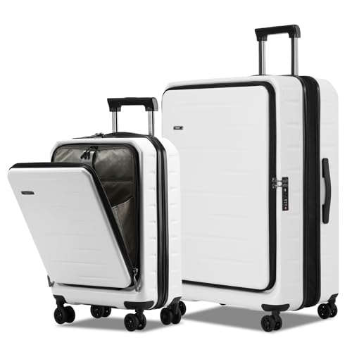 CENSIEN Luggage Sets 2 Pieces, 20 Inch Carry On Luggage and Expandable 28 Inch Checked Luggage with Spinner Wheels, Lightweight ABS+PC Hard Shell Suitcase with Front Opening, TSA Lock (White, 20/28)
