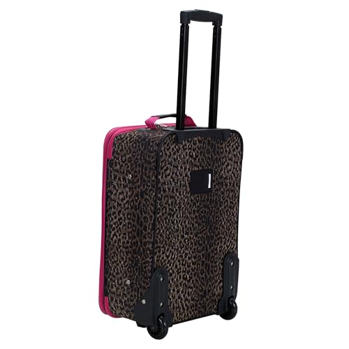 Rockland Fashion Softside 2 Piece Luggage Set, Expandable, (14" Tote/19" Upright), Pink Leopard