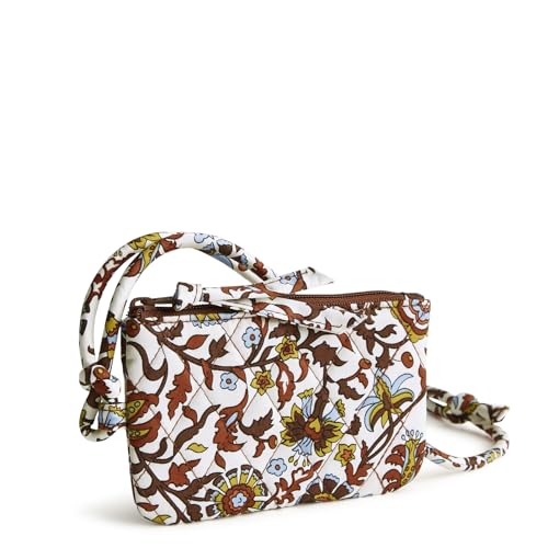 Vera Bradley Women's Premium Cotton Zip Card Pouch Lanyard, Marrakesh Vines Cream, One Size