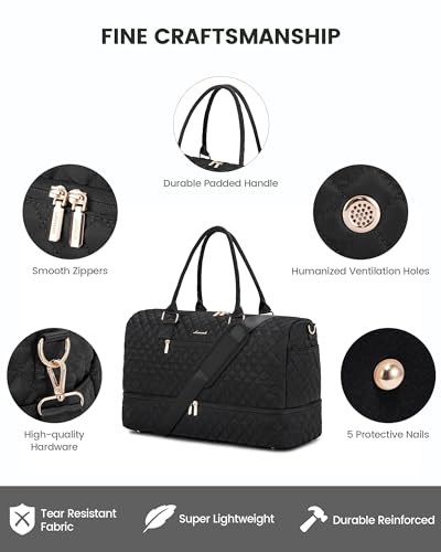 LOVEVOOK Travel Duffle Bag for Women, Weekender Overnight Bag with Shoe Compartment, Carry on Case with Toiletry Kit, Gym Duffel Bag with Wet Pocket, Hospital bags for Labor and Delivery, 3 Pcs Set