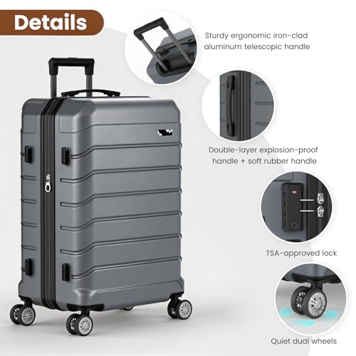 ExoRoute Luggage Sets 3 Piece, Hardside Carry On Suitcase with Spinner Wheels, Lightweight Durable Luggage for Travel | TSA Lock, Expandable Suitcase Set for Men and Women（20/26in） (Grey)