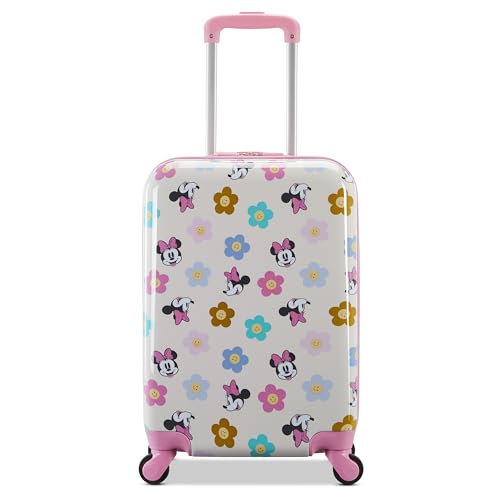 American Tourister Minnie Mouse Carry-On Luggage - Airline Approved, Durable Hardshell with Vibrant Minnie Mouse Design - Roll Confidentially with Spinner Wheels & Colorful Adjustable Handle