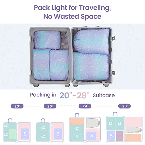 Cambond Compression Packing Cubes Travel - 5 Set Packing Cubes for Carry on Suitcases, Lightweight Expandable Luggage Organizers Space Saver Compression Cubes with Laundry Bag, Blue Purple Gradient