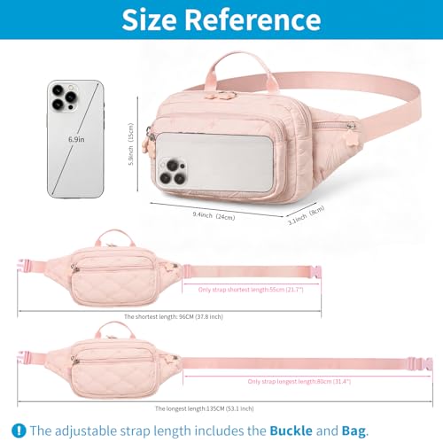Quilted Fanny Pack for Women, Lightweight Puffy Crossbody Sling Belt Bag with Adjustable Strap, Multi-Pocket Dual Zipper Waist Purse for Travel Running Casual Daily Use (Black)