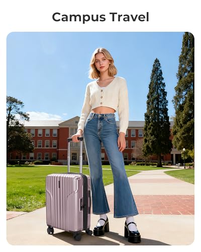 BAGSMART Carry On Luggage 22x14x9 Airline Approved, luggage with Spinner Wheels, 20 Inch Expandable Hardside Carry On Suitcase with TSA Lock Rolling Travel suitcase Carry-On, Pink Lavender