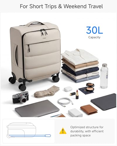 LUGGEX 18x14x8 Underseat Carry On Luggage with Spinner Wheels, UDS Softside Lightweight Suitcase for 2-Day Travel(UX-Pro, Black, 18x14x8)
