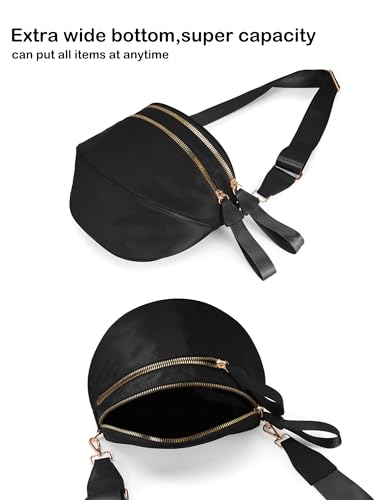 FEIBOON Spacious Nylon Crossbody Bag Bum Bag Handbags Wallets Purses Trendy Shoulder Bag for Women (black)