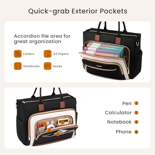 LOVEVOOK Work Tote Bags for Women,Laptop Tote Bag for Women With Large Cup Holder,Teacher Nurse Bags With Accordion File Organizer Pocket,Multi-Pockets Professional Briefcase Business Purses Handbag
