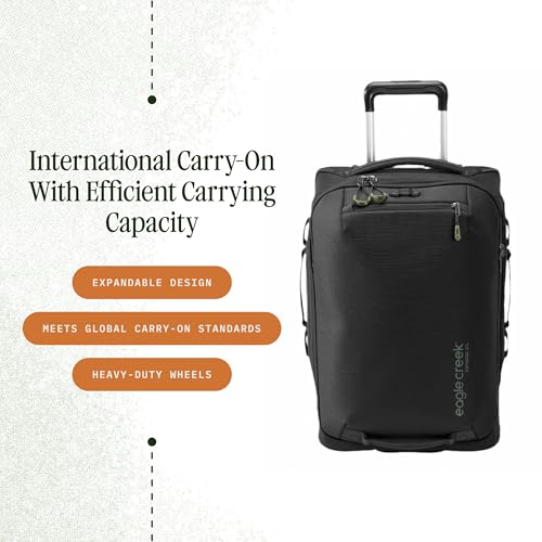 Eagle Creek Expanse 2-Wheel International Carry On Luggage - Efficient Packing Capacity for Strict Baggage Requirements - Heavy Duty Wheels - Telescoping Handle - Midnight Black - 21.5