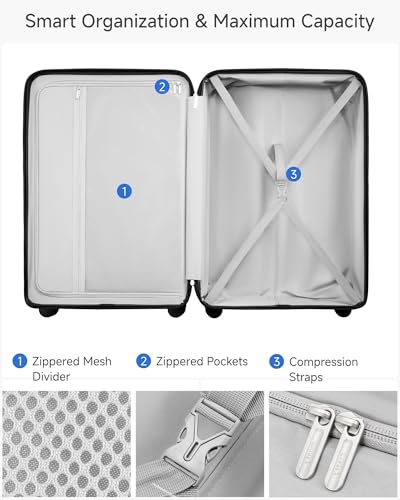 LUGGEX 28 Inch Large Checked Suitcase, L2 105L Capacity PC Hard Shell Luggage with 360° Spinner Wheels & TSA Lock, Durable Travel Bag for Extended Trips (Black, 28 Inch)