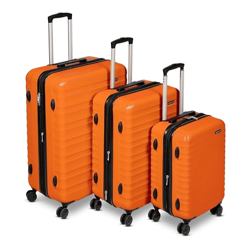 Amazon Basics 3-Piece Hardshell Spinner Luggage Set (21", 26", 30"), Expandable, Scratch-Resistant Surface, Four Multi-directional Wheels, Orange