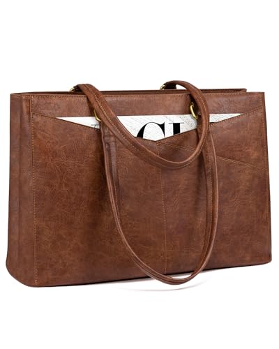LOVEVOOK Laptop Bag for Women,15.6 Inch Laptop Tote Bag for Women,Vintage Leather Work Tote Bags Computer Teacher Bag,Waterproof Business Office Briefcase Bible Bag