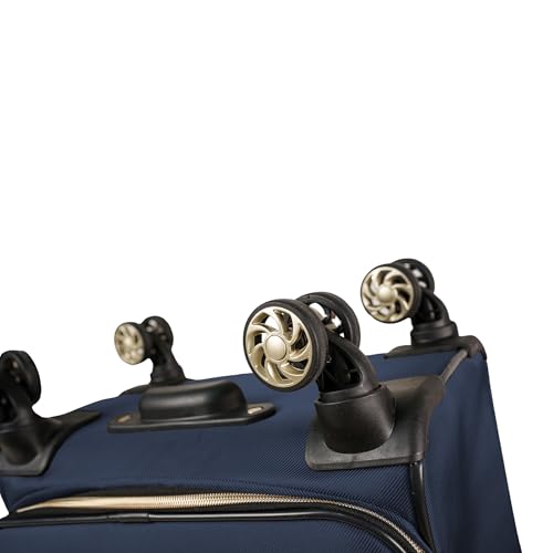 Kenneth Cole REACTION Chelsea 2-Piece Bundle - 20" Chevron Expandable 8-Wheel Carry-On Suitcase & Matching 15" Laptop Tote Bag, Navy