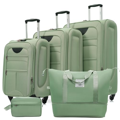 Merax Softside Luggage Set, Travel Suitcase Expandable Lightweight, 3 Piece Luggage Sets with Duffel Bag 22" 26" 30" Suitcase with TSA Lock Spinner Wheels,Light Green