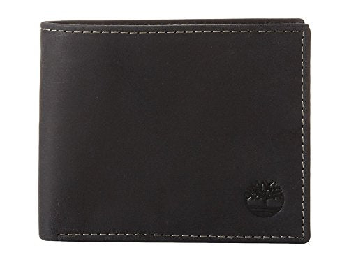 Timberland Men's Leather Wallet With Attached Flip Pocket, Black (Hunter), One Size