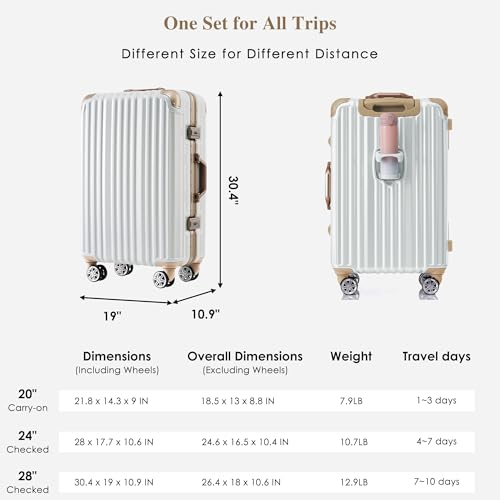 Merax 24 Inch Aluminum Frame Luggage with USB port, Vacation Suitcase with Spinner Wheels and TSA Lock, moonlight