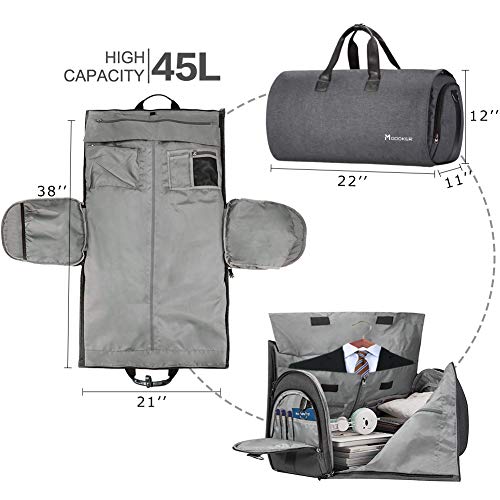 Modoker Convertible Garment Bag with Shoulder Strap, Carry on Garment Duffel Bag for Men Women - 2 in 1 Hanging Suitcase Suit Travel Bags, Black