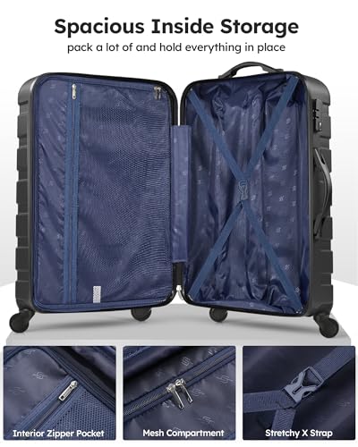 Suitour Luggage Sets 3 piece, Hardside Lightweight Suitcase sets with Spinner Wheels,TSA Lock,20/24/28 inches Travel Luggage Black
