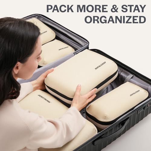 Aerotrunk Ultralight Compression Packing Cubes - Lightweight Travel Organizers for Suitcases and Luggage (6-Pack, Mocha)