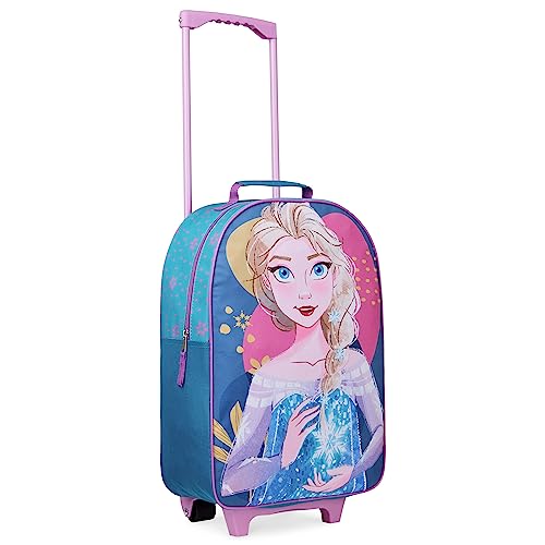 Disney Kids Rolling Luggage 16.0×11.6 in, 16‑L Carry‑On Suitcase with Wheels, Foldable Lightweight Travel Bag, Gifts for Kids (Blue Elsa)