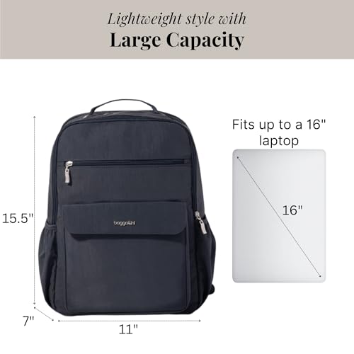 Baggallini Everyday Laptop Backpack - 11x15.5 Lightweight Water-Repellent Nylon Travel Bag w/Padded Laptop Sleeve & RFID