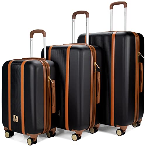 Badgley Mischka Mia 3 Piece Expandable Retro Luggage Set (Black)