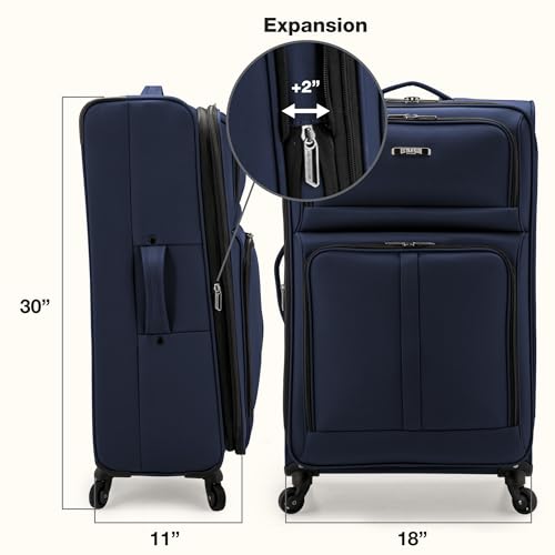 U.S. Traveler Anzio Softside Expandable Luggage with Spinner Wheels, Navy, 30-Inch Large