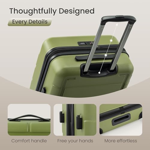 SHOWKOO Luggage Sets Expandable 100% PC Durable Suitcase Double Wheels TSA Lock Olive Green 3pcs
