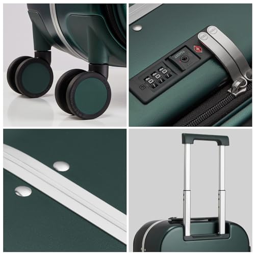 mixi Luggage Suitcase with Spinner Wheels, 24'' Checked Travel Luggage Aluminum Frame PC Hardside with TSA Lock & Cover - Blackish Green