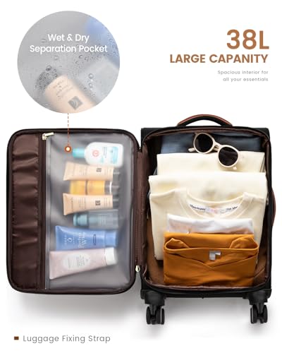 LOVEVOOK Carry On Luggage 22x14x9 Airline Approved, 20 Inch Softside Suitcases with Wheels, Lightweight Spinner Carry on Suitcase with TSA Lock, Water-Resistant Large Capacity Luggage for Travel