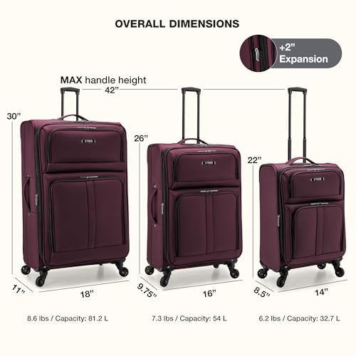 U.S. Traveler Anzio Softside Expandable Luggage with Spinner Wheels, Burgundy, 2-Piece Set (22/30)