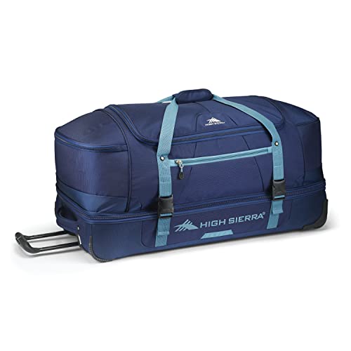 High Sierra 34” Wheeled Rolling Duffle Bag, Lightweight and Durable Weekender Travel Duffle Bag with Recessed Telescoping Pull Handle - Graphite Blue