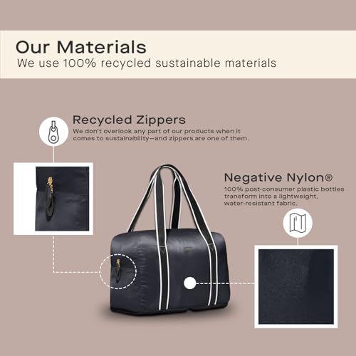 Foldable Duffle Bag for Travel | Lightweight, Water-Resistant Carry On Bag | Sustainable and Durable Nylon, Derby Black
