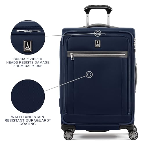 Travelpro Platinum Elite Softside Expandable Checked Luggage, 8 Wheel Spinner Suitcase, TSA Lock, Men and Women, Dark Blue, Checked Medium 25-Inch